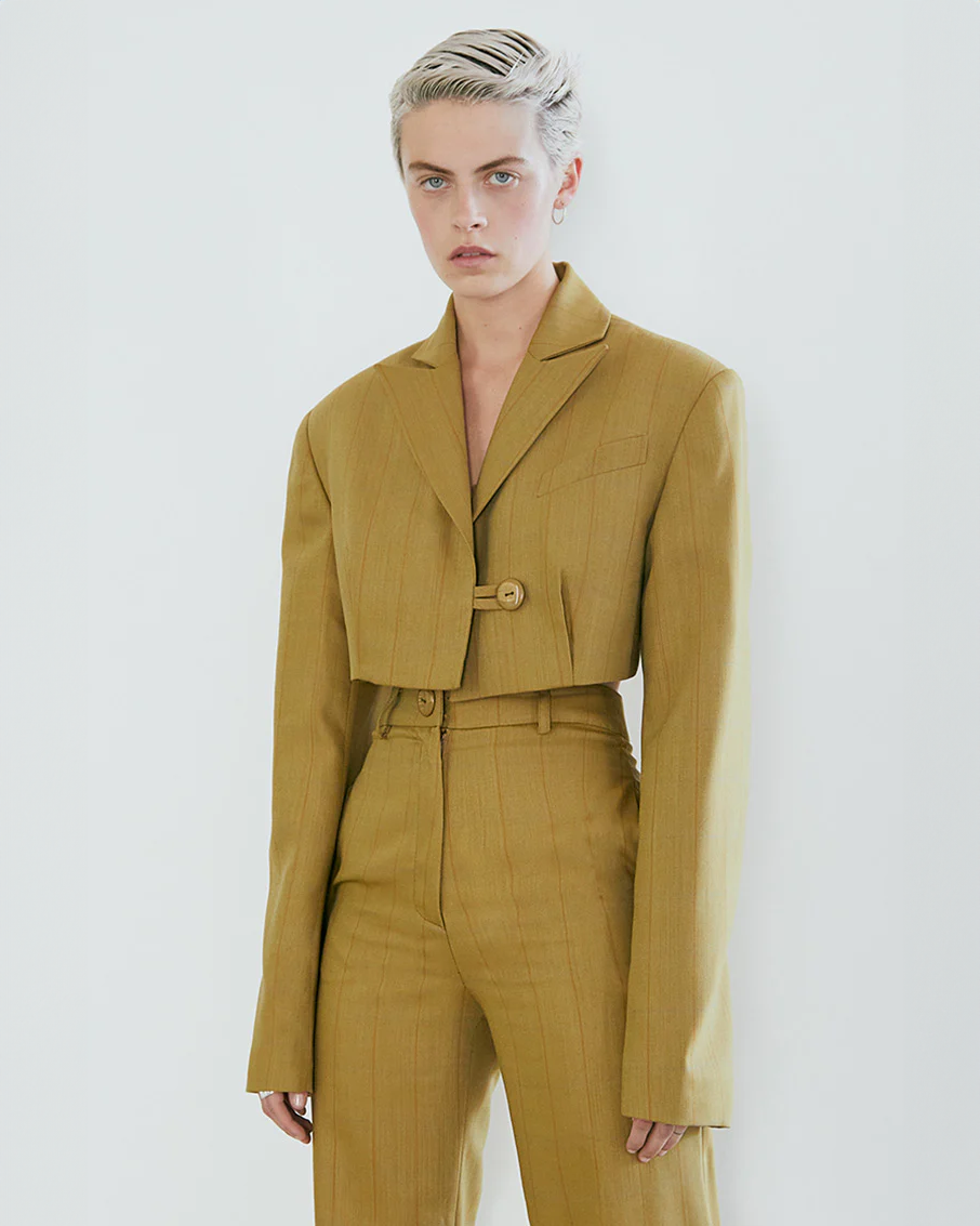 Luciano Mustard Tartan Crop Blazer