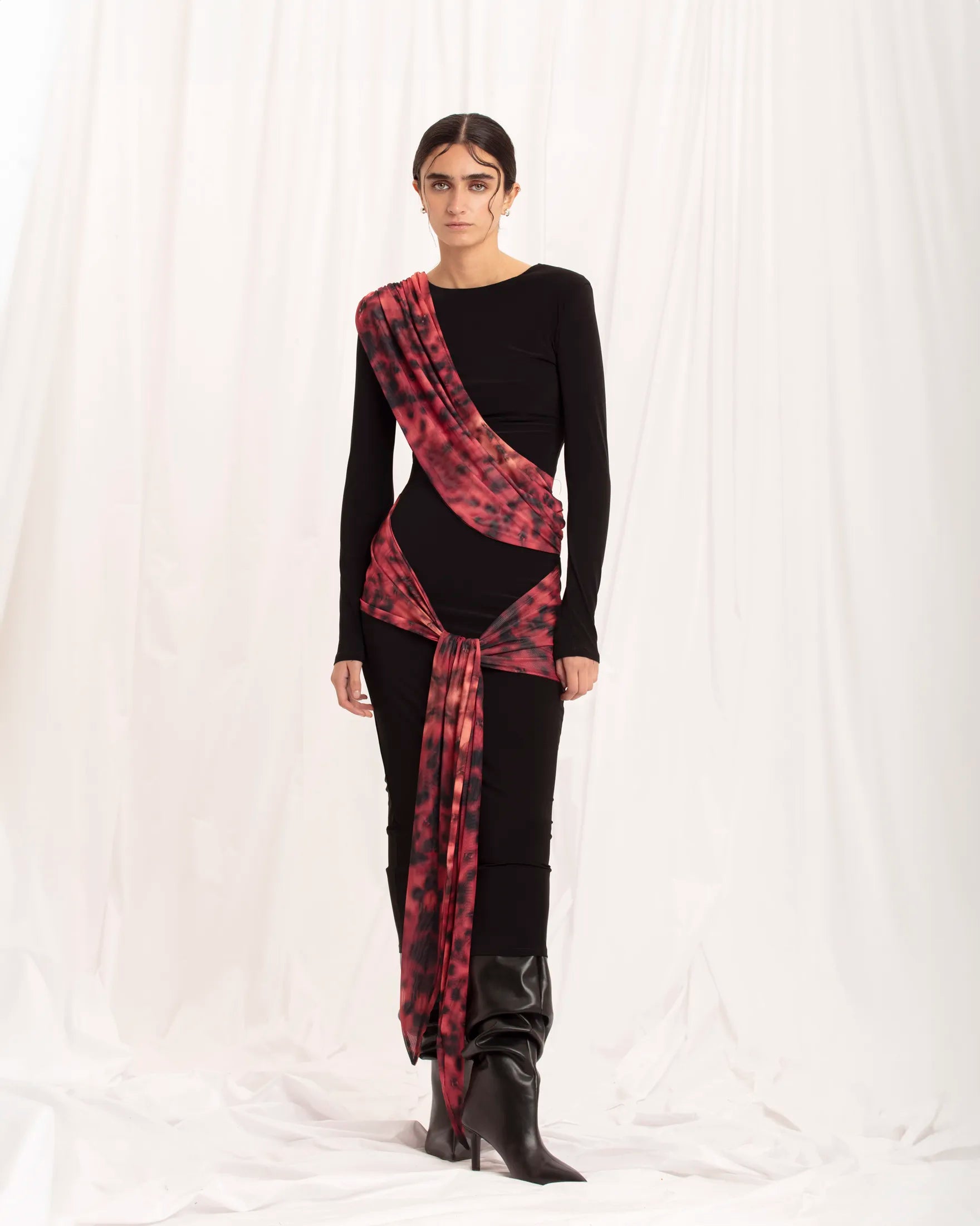 IMMEDIATE DELIVERY AGATHA / Dalmata Print Burgundy & Black Dress