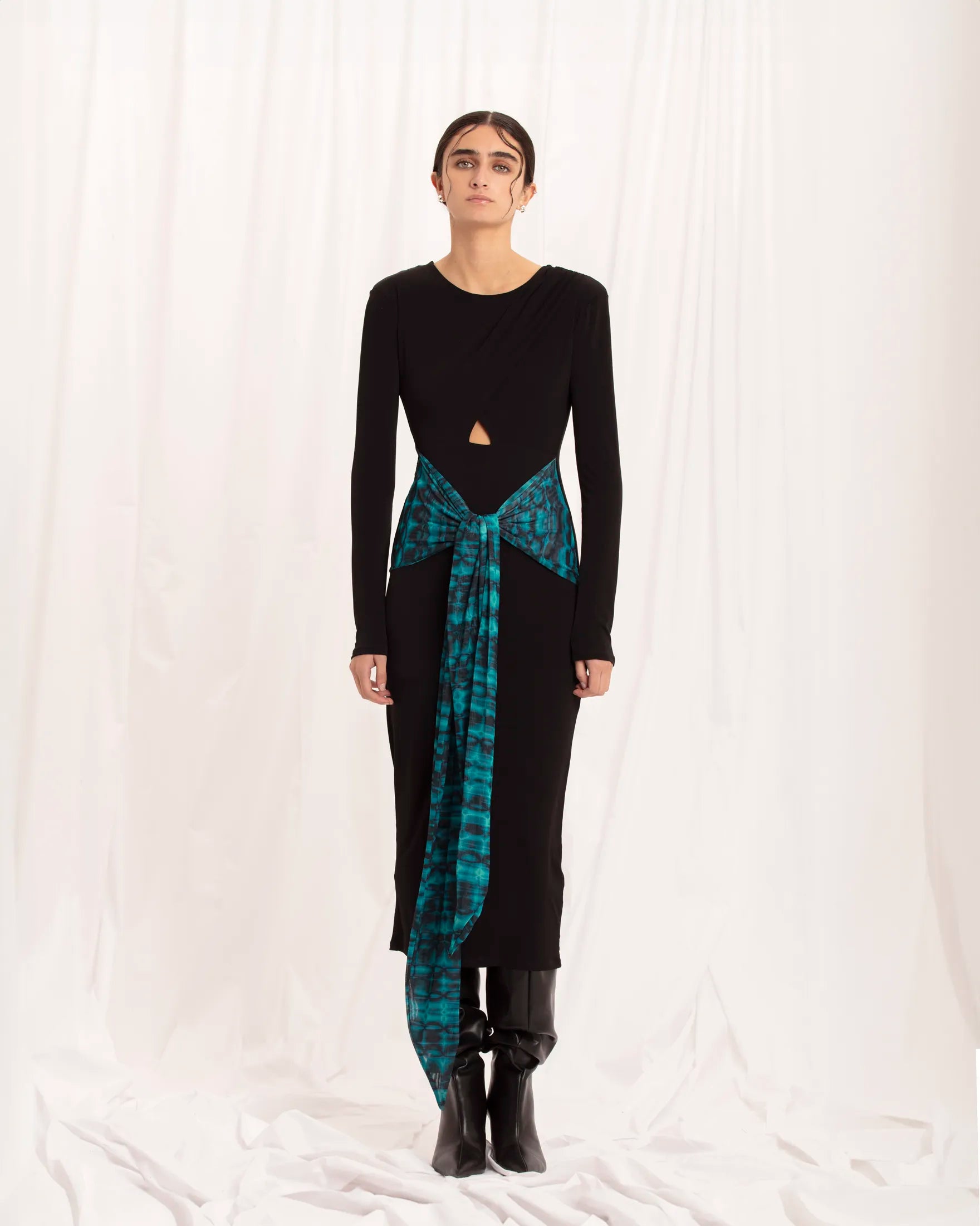 IMMEDIATE DELIVERY Rosette Piton Print Turquoise & Black Dress