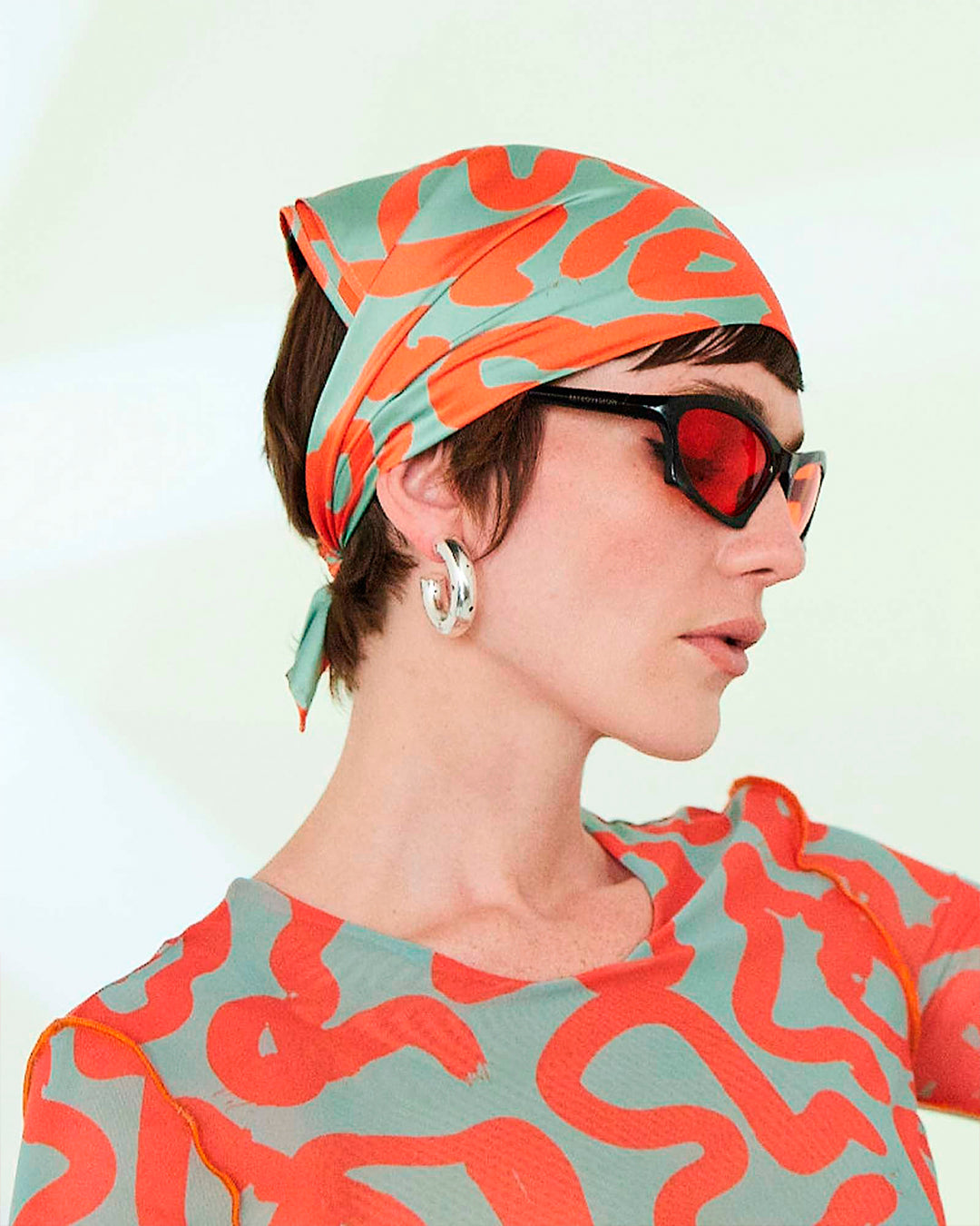 Lluta Orange & Green Print Scarf