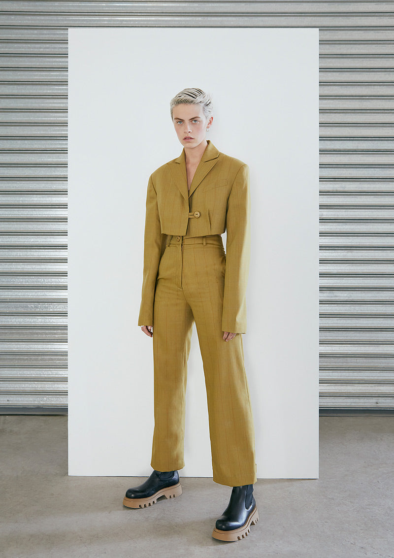 Luciano Mustard Tartan Crop Blazer