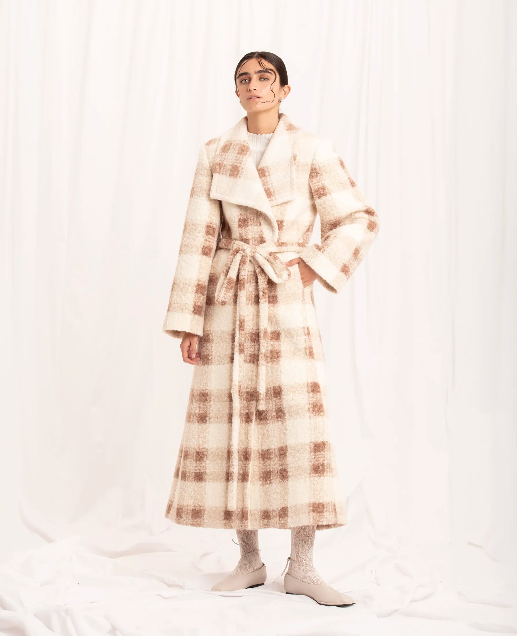 IMMEDIATE DELIVERY / Peggy Cream Tartan Coat