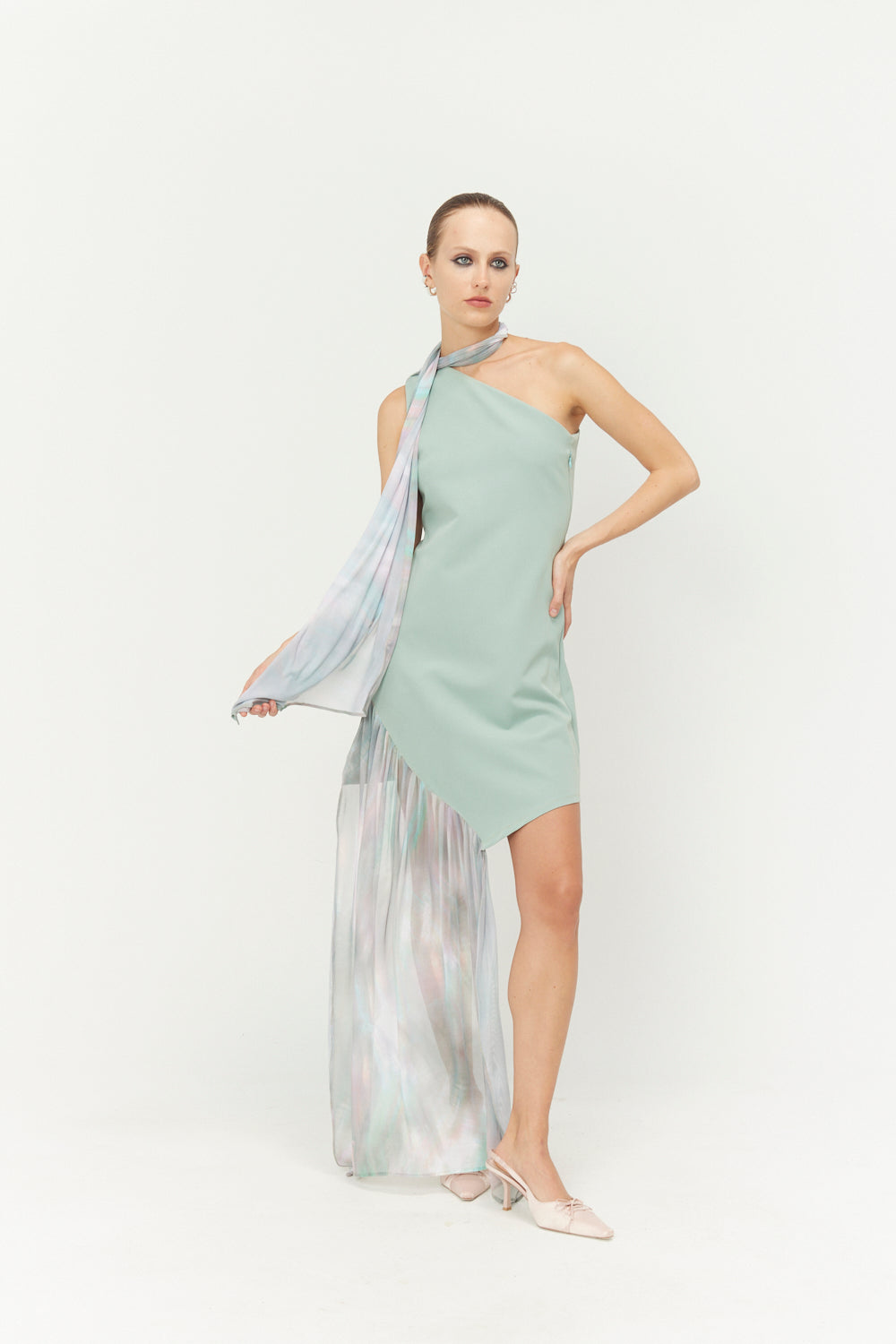 IMMEDIATE DELIVERY Jade Green & Print Abalone Dress